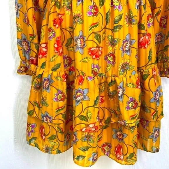 Nanette Lepore - Multi Colorful Floral Gold Boho Long Sleeve Midi Dress Size 6 - Picture 7 of 15